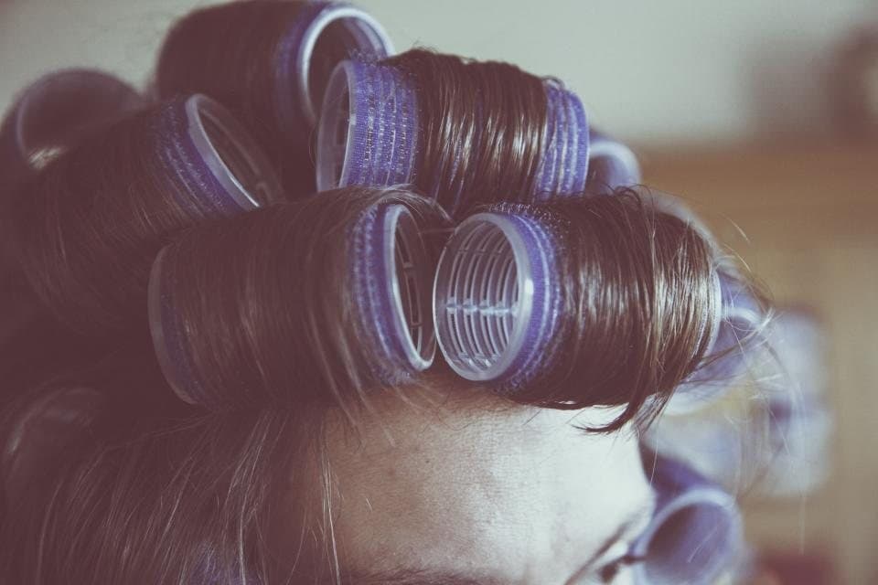 Hair set in rollers for styling